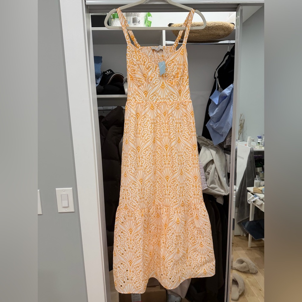 LOFT Cream and Orange Patterned Maxi Dress
